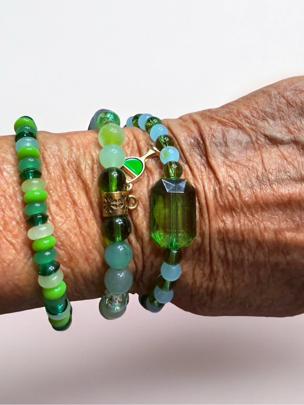 Hand Crafted Green Beaded Bracelet Set